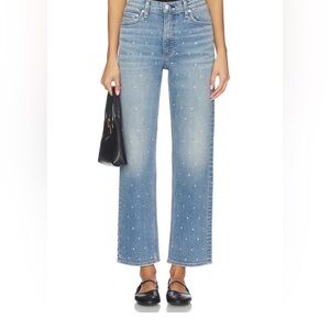 Rag & Bone Harlow Ankle Straight Jeans with Sparkle Jewel Rhinestones